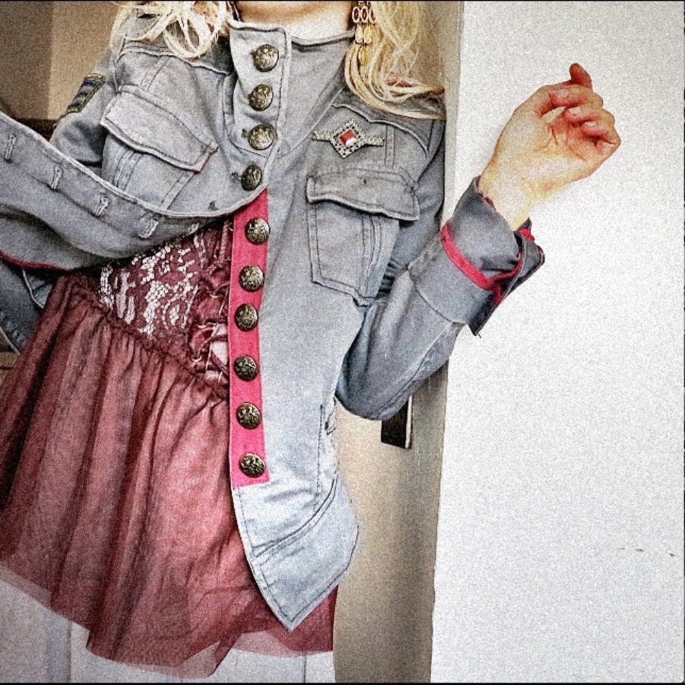 Upcycled Free People shrunken officer jacket XS